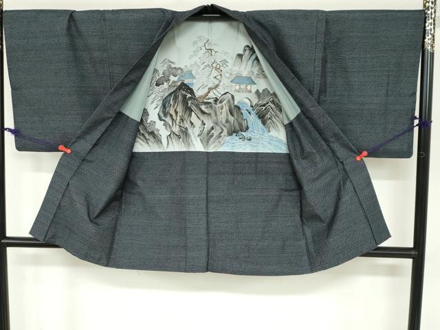 平和屋着物●男性　紬　アンサンブル　抽象文様　正絹　逸品　DABB0304ud
