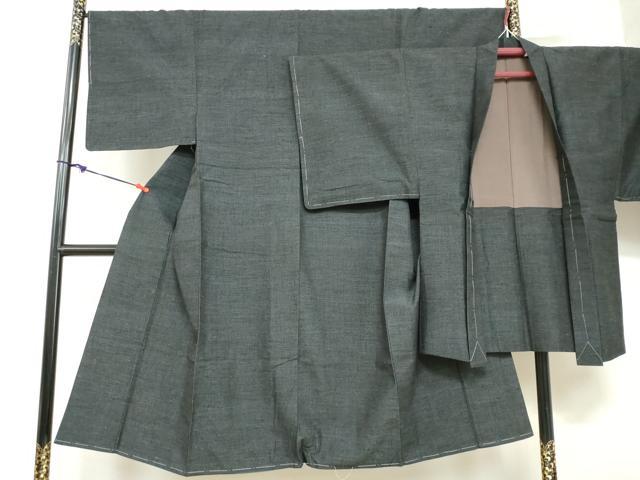 平和屋着物○男性 紬 アンサンブル 長羽織 霞文 正絹 逸品 未使用