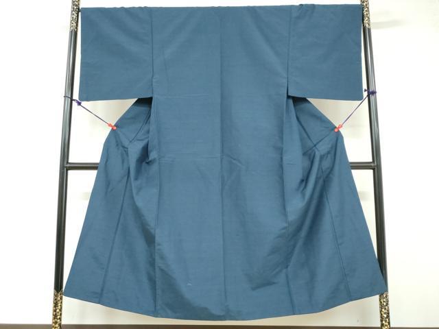平和屋着物●男性 紬 アンサンブル 長羽織 紺青色 正絹 逸品 DABB0308ud