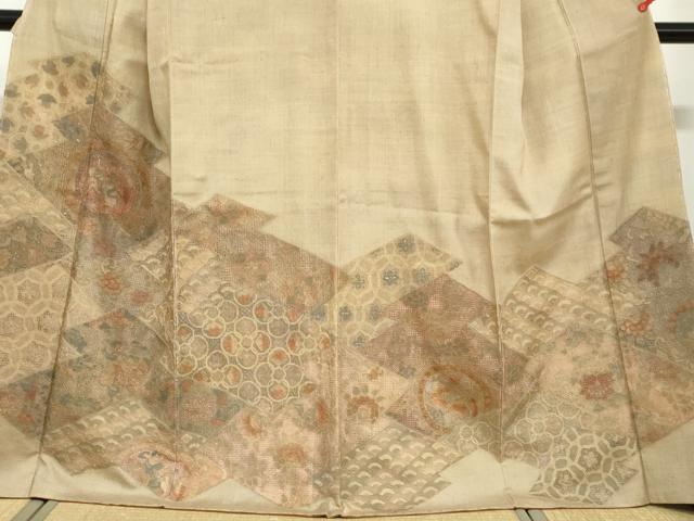 平和屋着物●中国三大刺繍 スワトウ刺繍 汕頭刺繍 総刺繍 訪問着 紬地 松皮菱草花文 正絹 逸品 未使用 DABB0311ud