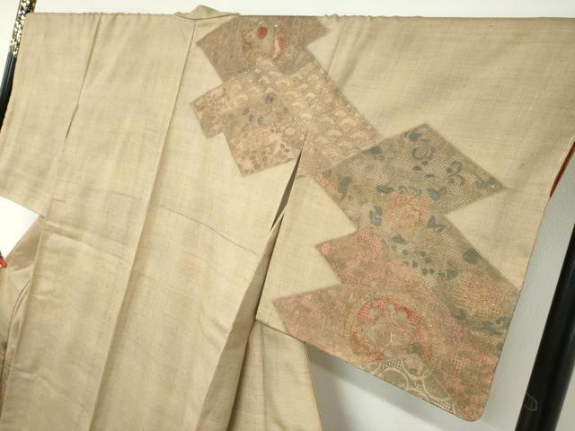 平和屋着物●中国三大刺繍 スワトウ刺繍 汕頭刺繍 総刺繍 訪問着 紬地 松皮菱草花文 正絹 逸品 未使用 DABB0311ud