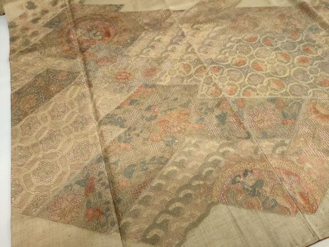 平和屋着物●中国三大刺繍 スワトウ刺繍 汕頭刺繍 総刺繍 訪問着 紬地 松皮菱草花文 正絹 逸品 未使用 DABB0311ud