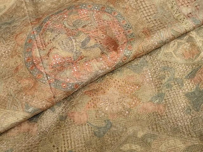 平和屋着物●中国三大刺繍 スワトウ刺繍 汕頭刺繍 総刺繍 訪問着 紬地 松皮菱草花文 正絹 逸品 未使用 DABB0311ud
