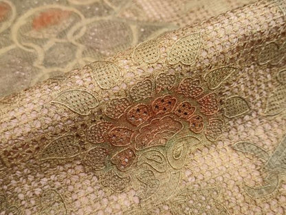 平和屋着物●中国三大刺繍 スワトウ刺繍 汕頭刺繍 総刺繍 訪問着 紬地 松皮菱草花文 正絹 逸品 未使用 DABB0311ud