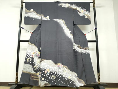 平和屋着物●訪問着 刺繍 道長草花丸文 暈し染め 金彩 正絹 逸品 DABB0313ud