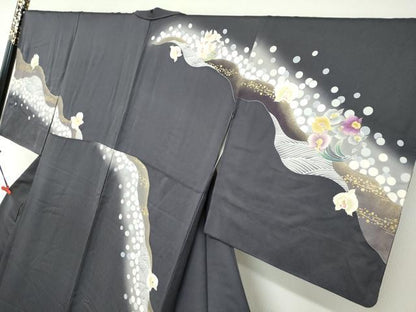 平和屋着物●訪問着 刺繍 道長草花丸文 暈し染め 金彩 正絹 逸品 DABB0313ud