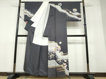 平和屋着物●訪問着 刺繍 道長草花丸文 暈し染め 金彩 正絹 逸品 DABB0313ud