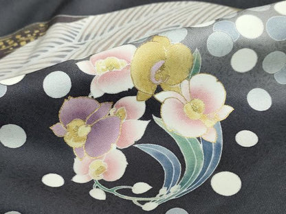 平和屋着物●訪問着 刺繍 道長草花丸文 暈し染め 金彩 正絹 逸品 DABB0313ud