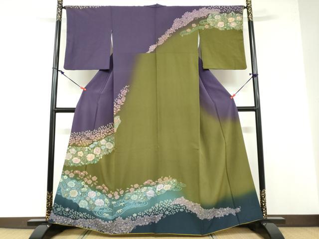 平和屋着物●訪問着 絞り 流水辻が花 暈し染め 金彩 正絹 逸品 DABB0314ud