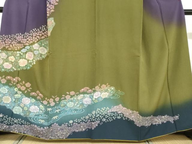 平和屋着物●訪問着 絞り 流水辻が花 暈し染め 金彩 正絹 逸品 DABB0314ud