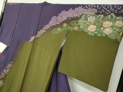 平和屋着物●訪問着 絞り 流水辻が花 暈し染め 金彩 正絹 逸品 DABB0314ud