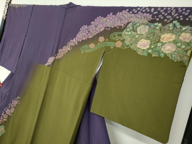 平和屋着物●訪問着 絞り 流水辻が花 暈し染め 金彩 正絹 逸品 DABB0314ud