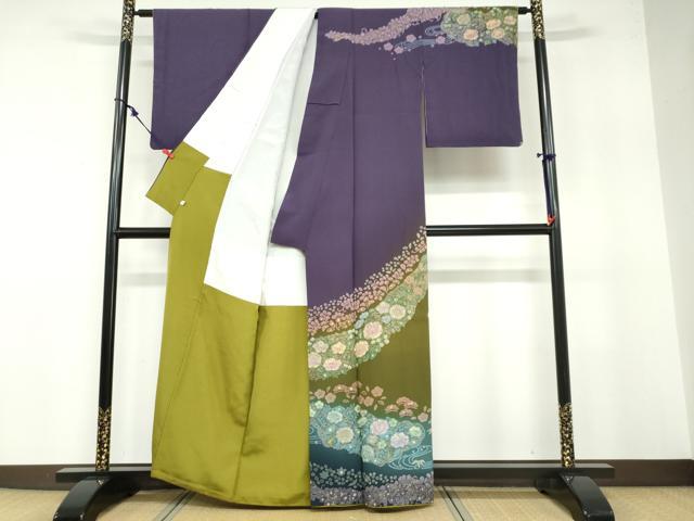 平和屋着物●訪問着 絞り 流水辻が花 暈し染め 金彩 正絹 逸品 DABB0314ud