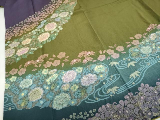 平和屋着物●訪問着 絞り 流水辻が花 暈し染め 金彩 正絹 逸品 DABB0314ud