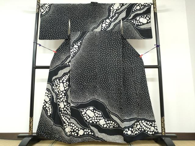 平和屋着物●訪問着 絞り 辻が花 黒地 正絹 逸品 DABB0316ud