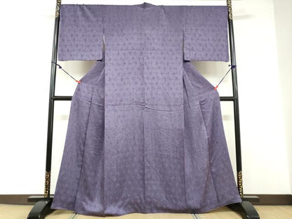 平和屋着物●上質な色無地 絞り 紗綾形草花地紋 滅紫色 正絹 逸品 DABB0318ud