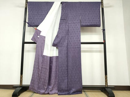 平和屋着物●上質な色無地 絞り 紗綾形草花地紋 滅紫色 正絹 逸品 DABB0318ud