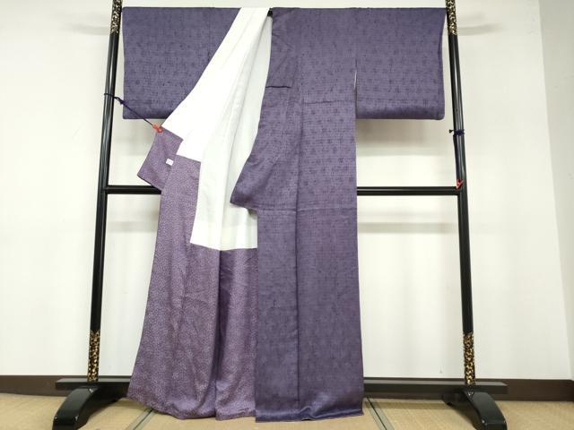 平和屋着物●上質な色無地 絞り 紗綾形草花地紋 滅紫色 正絹 逸品 DABB0318ud