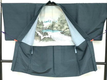 平和屋着物●男性 紬 アンサンブル 長羽織 百入茶色 正絹 逸品 DABB0322ud