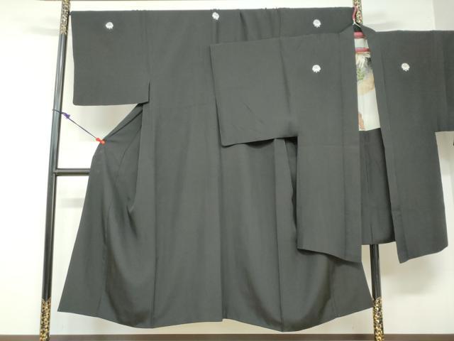 平和屋着物●男性 黒紋付 長羽織セット 羽裏：扇面風景文 正絹 逸品 DABB0324ud