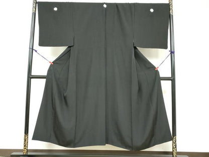 平和屋着物●男性 黒紋付 長羽織セット 羽裏：扇面風景文 正絹 逸品 DABB0324ud