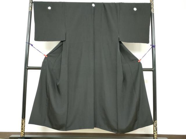 平和屋着物●男性 黒紋付 長羽織セット 羽裏：扇面風景文 正絹 逸品 DABB0324ud