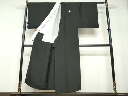 平和屋着物●男性 黒紋付 長羽織セット 羽裏：扇面風景文 正絹 逸品 DABB0324ud