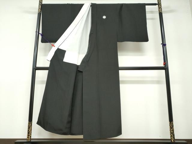 平和屋着物●男性 黒紋付 長羽織セット 羽裏：扇面風景文 正絹 逸品 DABB0324ud