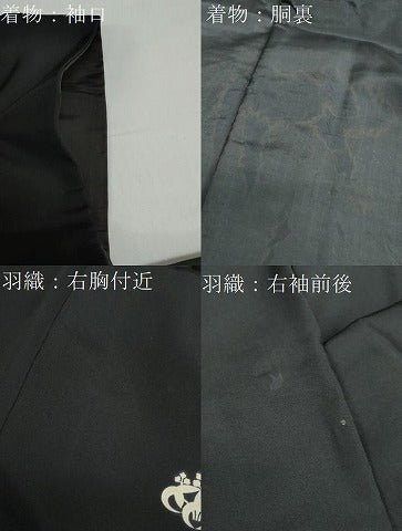 平和屋着物●男性 黒紋付 長羽織セット 羽裏：名所風景文 正絹 逸品 DABB0325ud