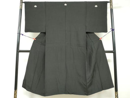 平和屋着物●男性 黒紋付 長羽織セット 羽裏：名所風景文 正絹 逸品 DABB0325ud