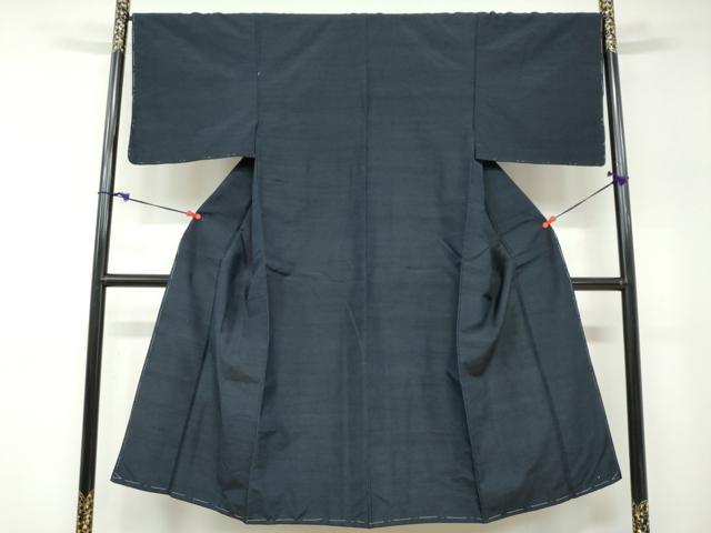 平和屋着物●男性 紬 アンサンブル 長襦袢（無双仕立て）セット 鉄紺色 正絹 逸品 未使用 DABB0326ud