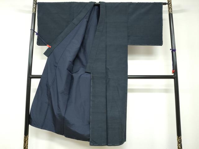 平和屋着物●男性 紬 アンサンブル 長襦袢（無双仕立て）セット 鉄紺色 正絹 逸品 未使用 DABB0326ud