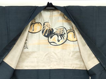 平和屋着物●男性 紬 アンサンブル 長襦袢（無双仕立て）セット 鉄紺色 正絹 逸品 未使用 DABB0326ud