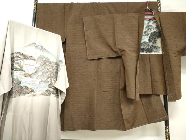 平和屋着物●男性 紬 アンサンブル 長襦袢（無双仕立て）セット 霞文 正絹 逸品 未使用 DABB0329ud