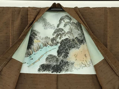 平和屋着物●男性 紬 アンサンブル 長襦袢（無双仕立て）セット 霞文 正絹 逸品 未使用 DABB0329ud