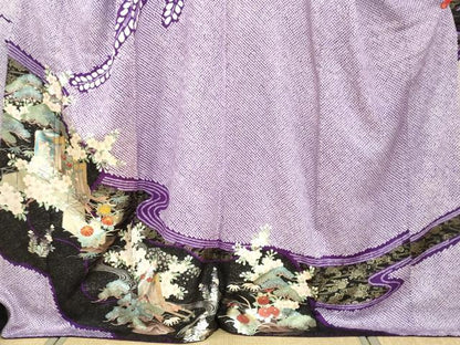 平和屋着物●豪華振袖・長襦袢（袷）セット 駒刺繍 絞り 流水御所車草花文 金銀彩 半衿刺繍 正絹 逸品 DABB0331ud