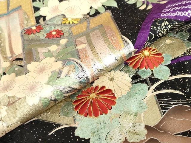 平和屋着物●豪華振袖・長襦袢（袷）セット 駒刺繍 絞り 流水御所車草花文 金銀彩 半衿刺繍 正絹 逸品 DABB0331ud