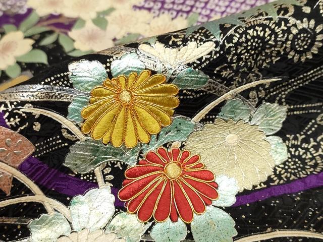 平和屋着物●豪華振袖・長襦袢（袷）セット 駒刺繍 絞り 流水御所車草花文 金銀彩 半衿刺繍 正絹 逸品 DABB0331ud