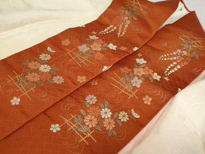 平和屋着物●長襦袢 袷 舞花地紋 暈し染め やまと誂製 半衿刺繍 正絹 逸品 DABB0332ud