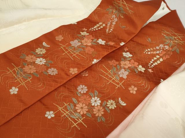 平和屋着物●長襦袢 袷 舞花地紋 暈し染め やまと誂製 半衿刺繍 正絹 逸品 DABB0332ud