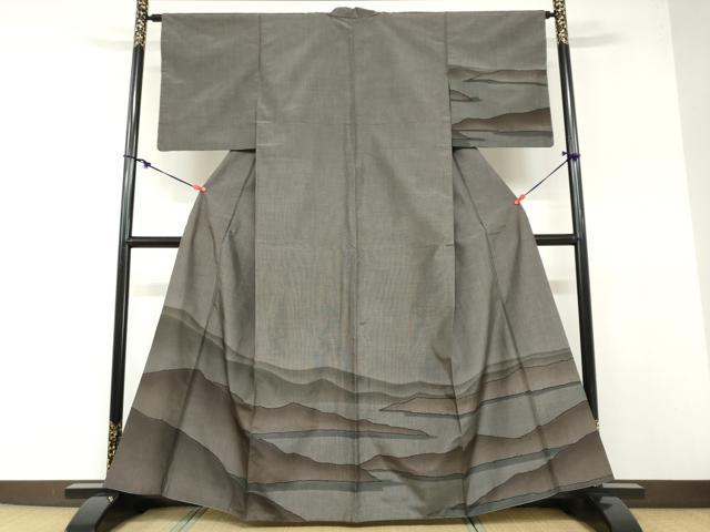 平和屋着物●本場大島紬 訪問着 7マルキ 遠山風景文 正絹 逸品 DABB0334ud