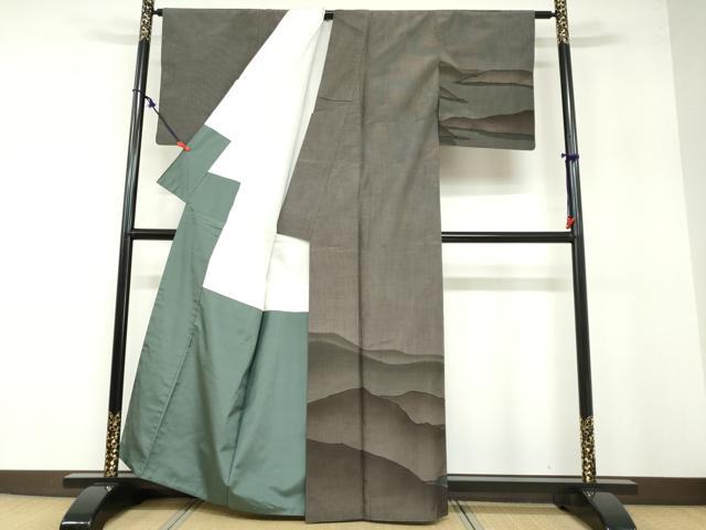 平和屋着物●本場大島紬 訪問着 7マルキ 遠山風景文 正絹 逸品 DABB0334ud