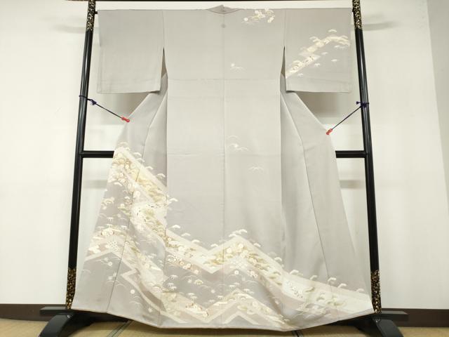 平和屋着物●訪問着 駒刺繍 草花文 金彩 背抜き仕立て 正絹 逸品 DABB0342ud