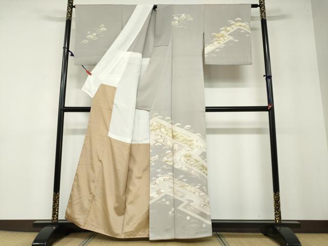 平和屋着物●訪問着 駒刺繍 草花文 金彩 背抜き仕立て 正絹 逸品 DABB0342ud