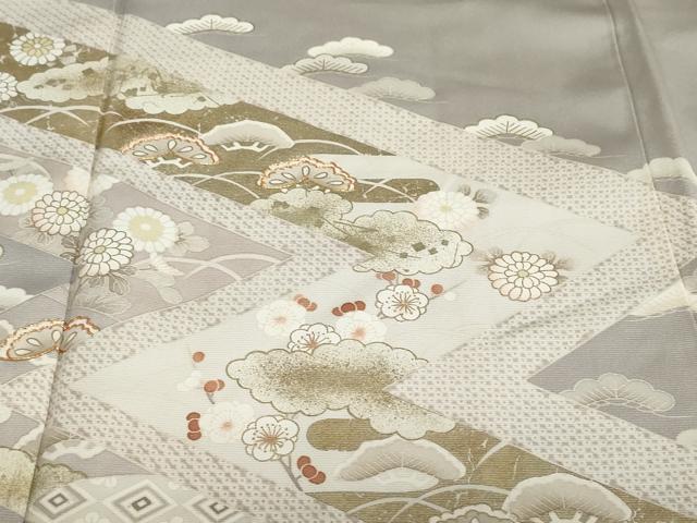 平和屋着物●訪問着 駒刺繍 草花文 金彩 背抜き仕立て 正絹 逸品 DABB0342ud