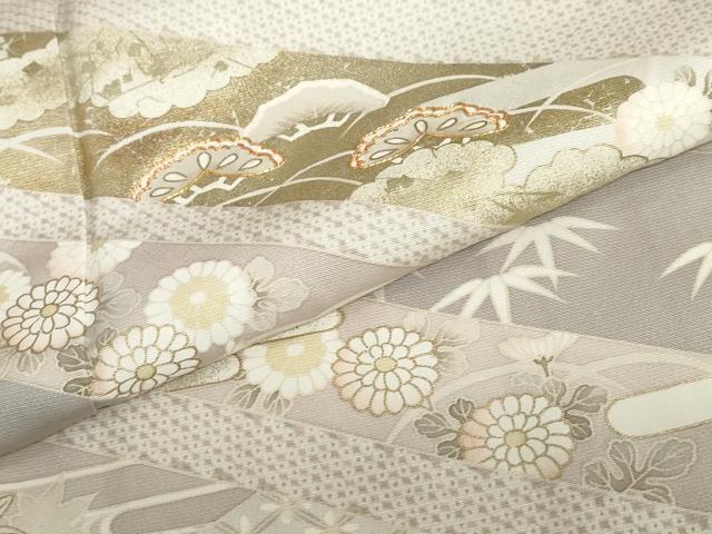 平和屋着物●訪問着 駒刺繍 草花文 金彩 背抜き仕立て 正絹 逸品 DABB0342ud