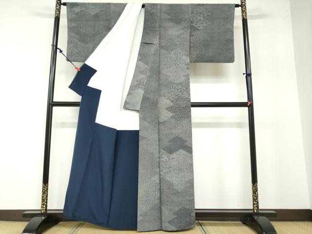 平和屋着物●伝統工芸士 廣瀬雄望 江戸小紋 百柄 松皮菱吉祥草花文 正絹 逸品 DABB0349ud