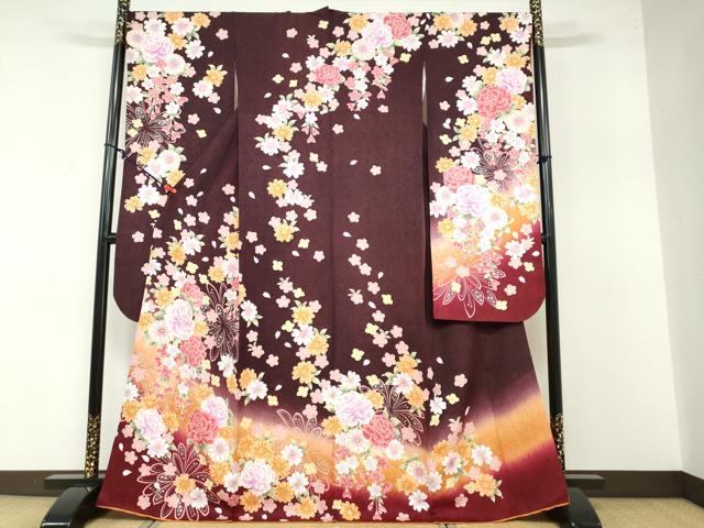 平和屋着物●豪華振袖 駒刺繍 舞花文 暈し染め 銀彩 正絹 逸品 DABB0351ud