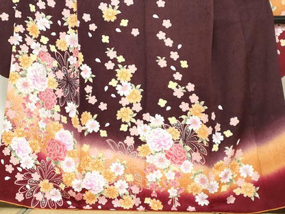 平和屋着物●豪華振袖 駒刺繍 舞花文 暈し染め 銀彩 正絹 逸品 DABB0351ud