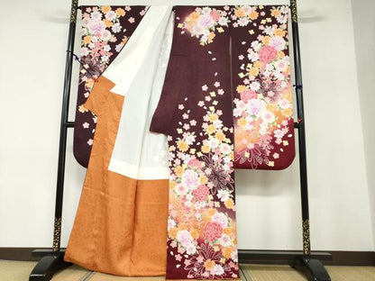 平和屋着物●豪華振袖 駒刺繍 舞花文 暈し染め 銀彩 正絹 逸品 DABB0351ud